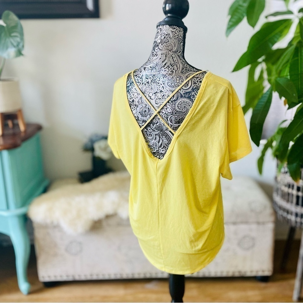 Mesh Drop Shoulder Open Cross Back Active Shirt Top, Size Large